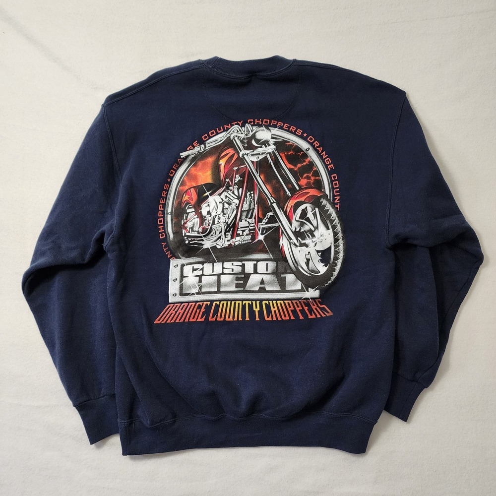 Vintage Y2k Orange County Choppers Sweatshirt Mens Large Blue Motorcycle Flames